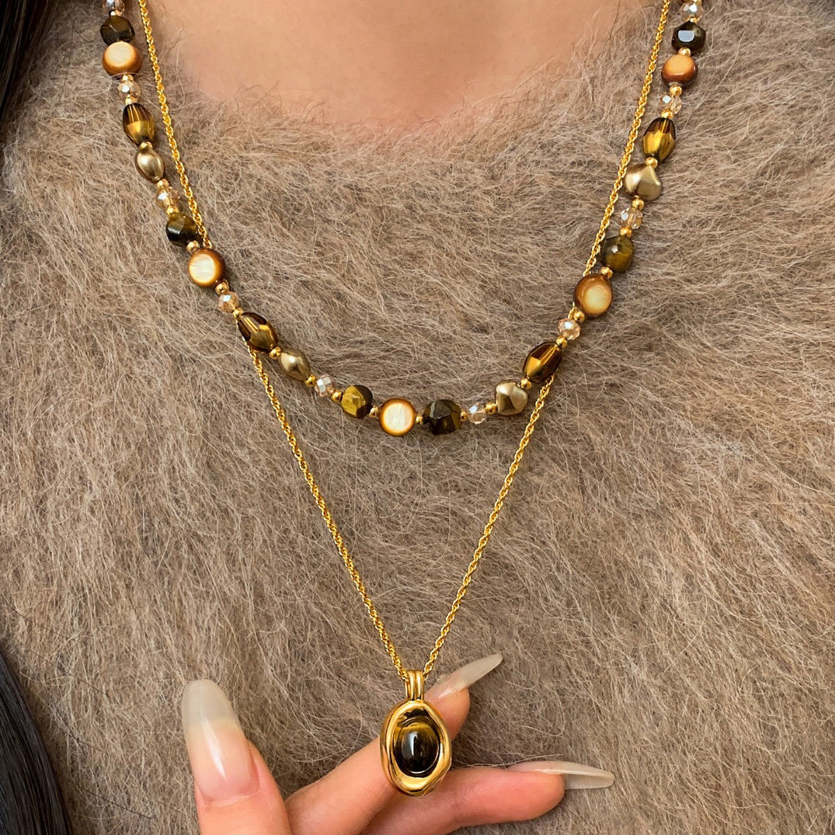 Tiger’s Eye & Pearl Courage Necklace product photo 2