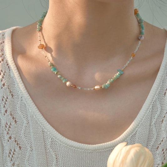 Mint Ice Green Stone & Pearl Necklace product photo 1