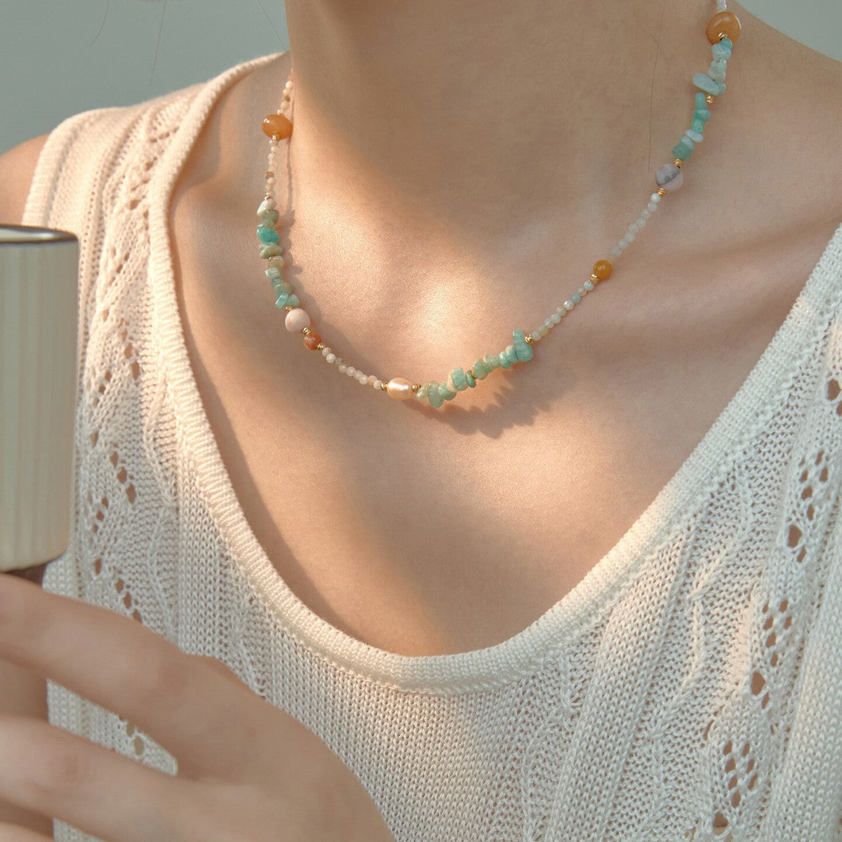 Mint Ice Green Stone & Pearl Necklace product photo 2