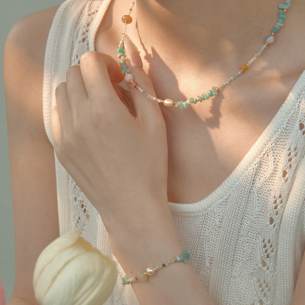 Mint Ice Green Stone & Pearl Necklace product photo 3