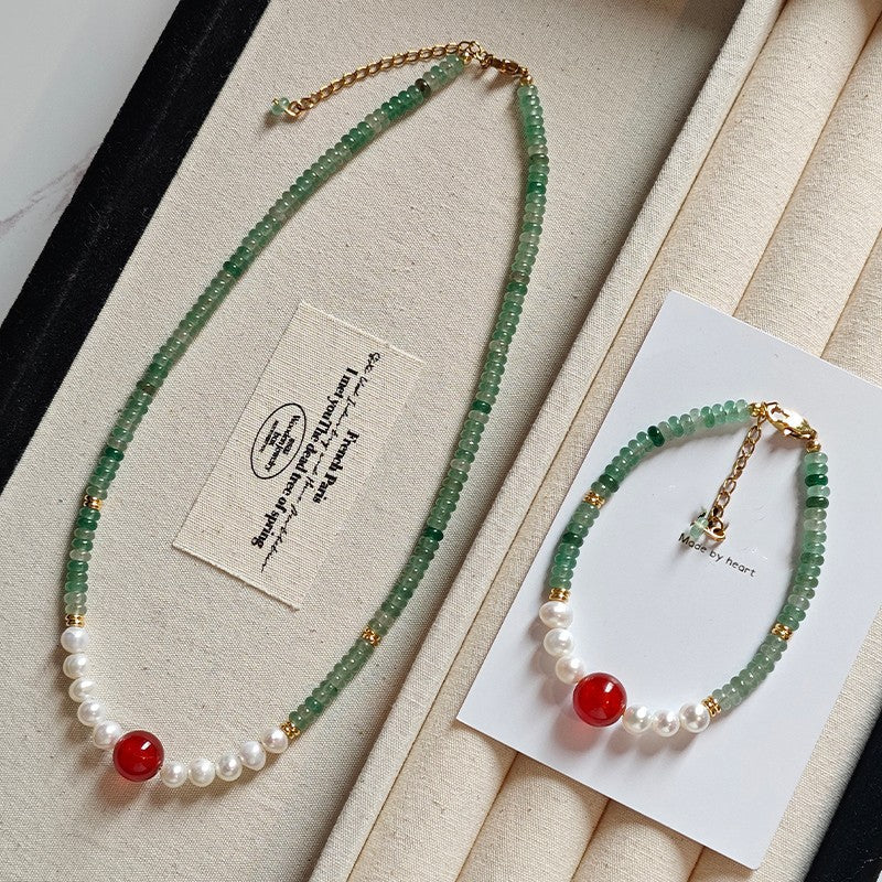 Pearl, aventurine and red agate jewelry product view
