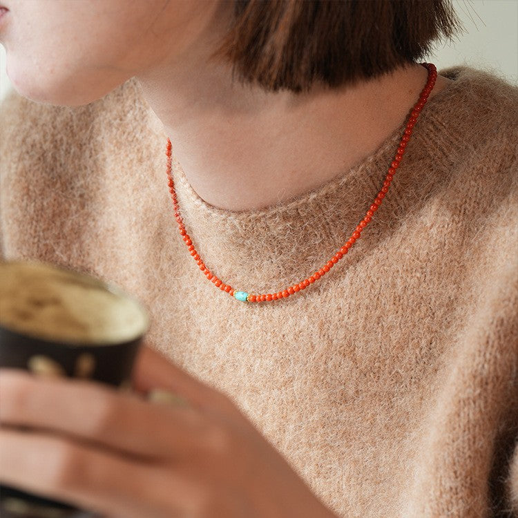 Persimmon Red Agate & Turquoise Fortune Necklace product photo 2