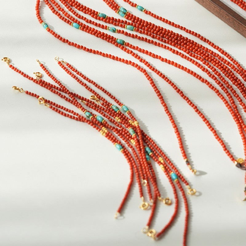 Persimmon Red Agate & Turquoise Fortune Necklace product photo 3