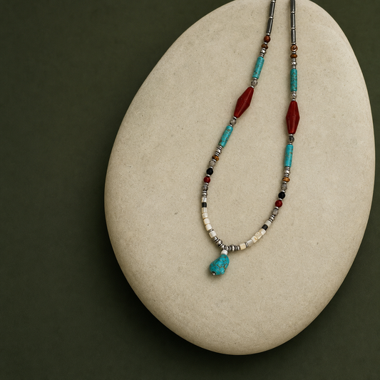 Turquoise & Red Agate Grounding Necklace clean product photo